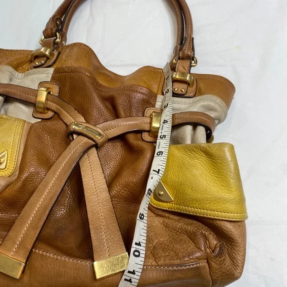 B Makowsky leather Tan Multicolored handbag Shoulder Gold Hardware A021121 - Picture 2 of 10